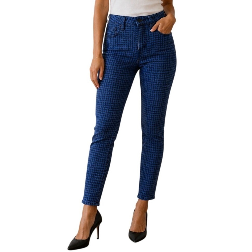 L'AGENCE Navy Black Houndstooth Margot High Rise Skinny Jeans Women's 26